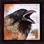 "White Chapel RAVEN I"
 16 X 16 Mixed Media, Acrylic on Wood